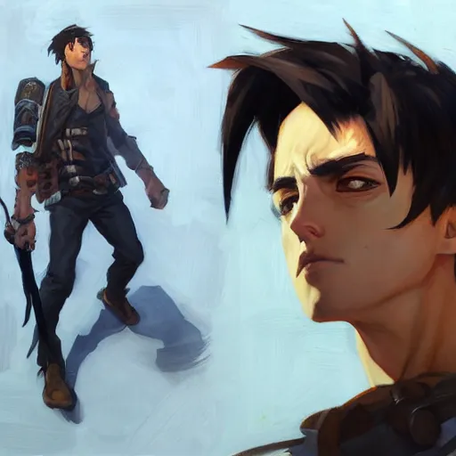 Prompt: greg manchess portrait painting of eren jeager as overwatch character, design in overwatch style, medium shot, asymmetrical, profile picture, organic painting, sunny day, matte painting, bold shapes, hard edges, street art, trending on artstation, by huang guangjian and gil elvgren and sachin teng