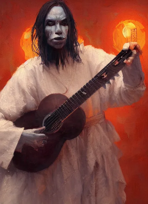 Prompt: a possessed anthropomorphic goat demon playing the guitar, expressive oil painting, humanoid, digital art, beautiful lighting, sunlit, by greg rutkowski, by jeremy lipking, mininamlist painting