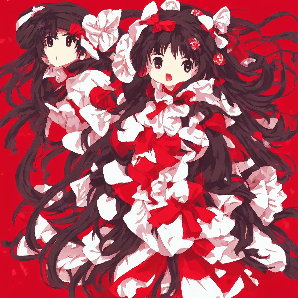 Prompt: portrait of Reimu Hakurei from Touhou Project in pixelart style, highly detailed, illustration