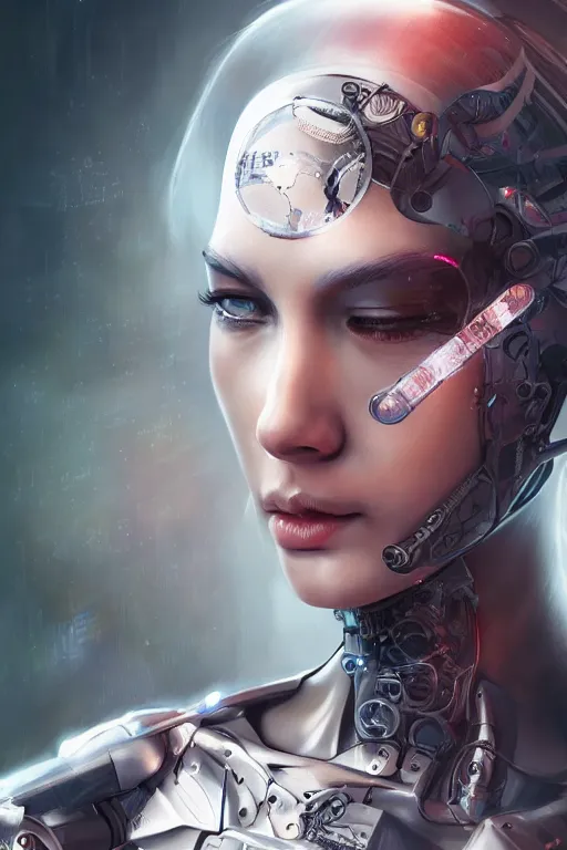 Image similar to Ultra realistic illustration, cyborg woman, exposed parts, yakuza, cyberpunk, sci-fi, fantasy, intricate, elegant, highly detailed, digital painting, artstation, concept art, smooth, sharp focus, illustration, art by artgerm