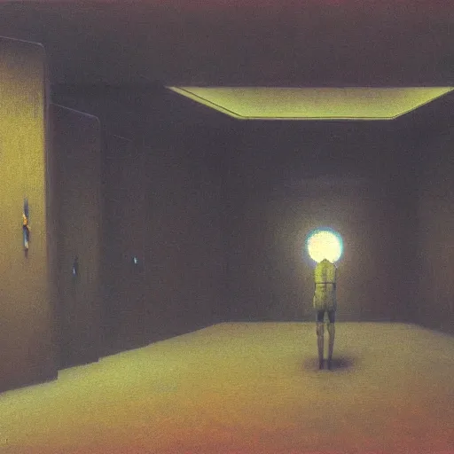 Prompt: painting of syd mead artlilery scifi organic shaped empty room, beksinski, andreas achenbach