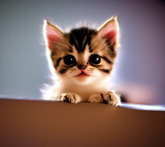 Image similar to An extremely cute kitten as a cartoon character in a Disney animated film; masterpiece; f/1.4; 90mm