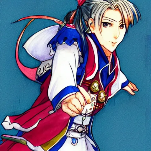 Image similar to suikoden star of destiny character portrait, character design by junko kawano