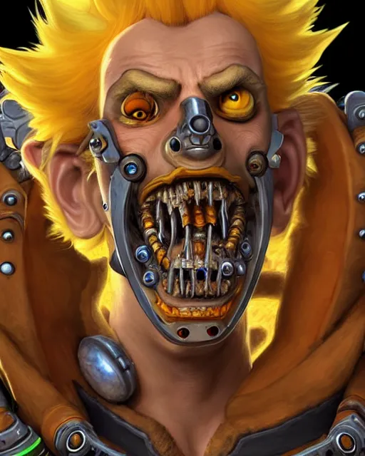 Prompt: junkrat from overwatch, character portrait, portrait, close up, concept art, intricate details, highly detailed by jean giraud