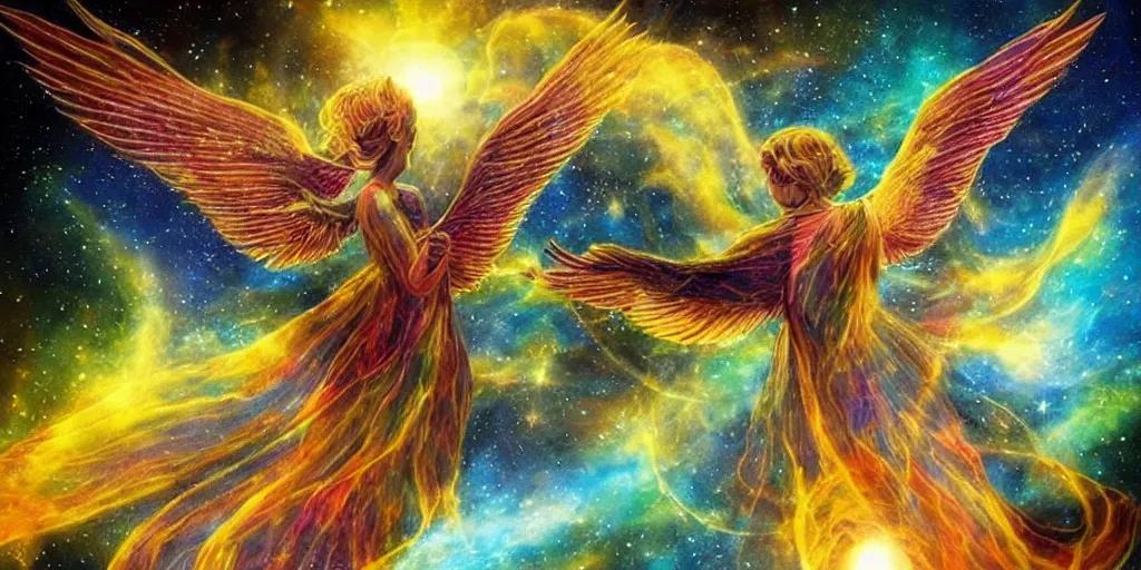 Image similar to Flying with the astral body to the oniric world. Magical, astral, cosmic. Inspiring , beautiful and symbolic.