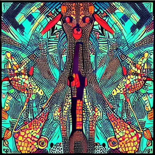 Image similar to “giraffe, dotart, album art in the style of James Jean”