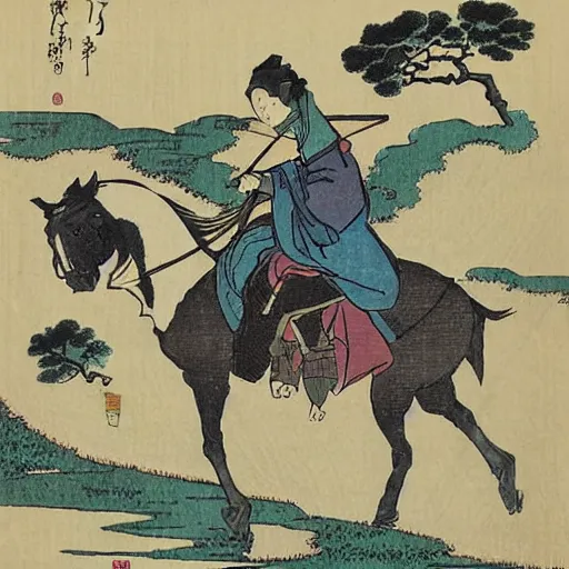 Image similar to pack horse by hokusai