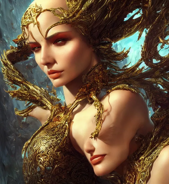 Image similar to unreal engine render + a goddess, smooth, coherent, high detailed, by Karol Bak, featured on artstation, instagram HD, unreal engine