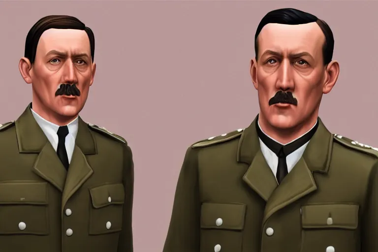 Image similar to a photo of hitler as a sims character, photorealistic, 8 k, close up