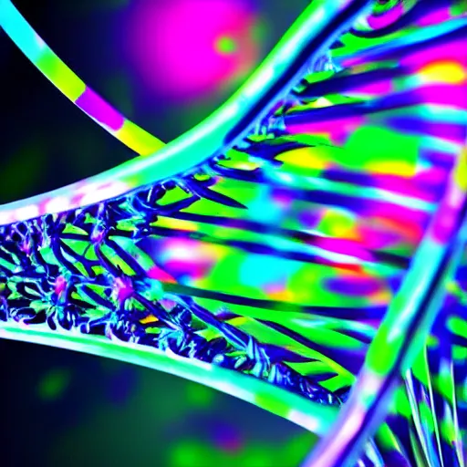 Prompt: dna inside a cell neon colors futuristic