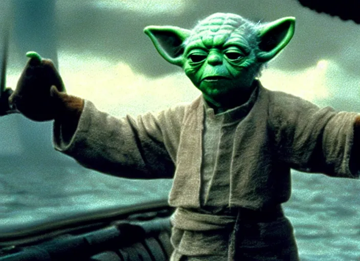 Prompt: a film still of yoda in titanic 1 9 9 7