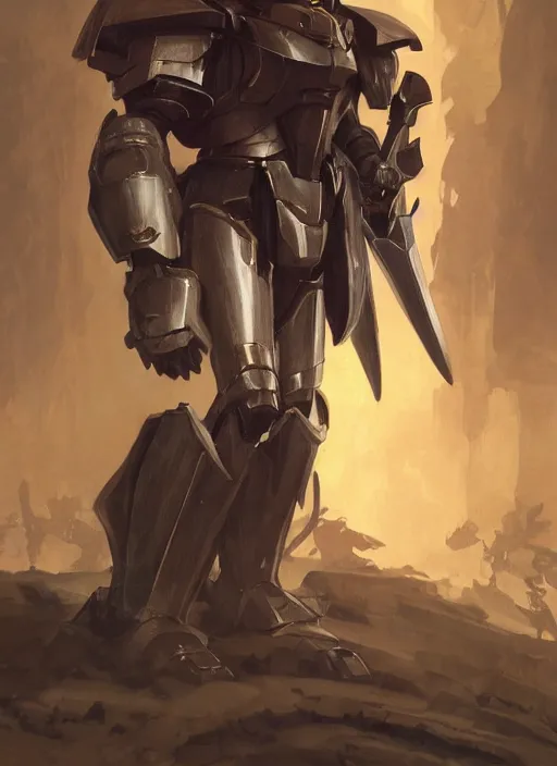 Image similar to medium-length portrait of a male paladin with short curly hair and a dark beard, dark brown skin, happy expression, wears a suit of power armor, gundam, medieval setting, highly detailed, digital painting, artstation, concept art, sharp focus, illustration, art by greg rutkowski and alphonse mucha