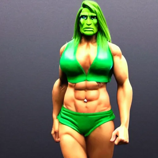 Prompt: Rhea Ripley as She Hulk, cinematic, realistic, detailed, portrait, green skin