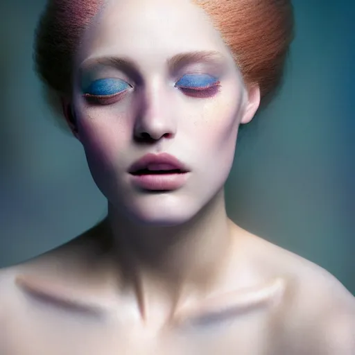 Image similar to photographic portrait of a stunningly beautiful renaissance female with abstract makeup in soft dreamy light at sunset, contemporary fashion shoot, by edward robert hughes, annie leibovitz and steve mccurry, david lazar, jimmy nelsson, breathtaking, 8 k resolution, extremely detailed, beautiful, establishing shot, artistic, hyperrealistic, beautiful face, octane render