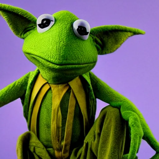 Image similar to photo of hybrid of kermit the frog and yoda with abs