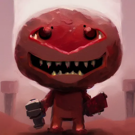 Image similar to super meat boy, video game character, highly detailed, oil painting, trending on artstation