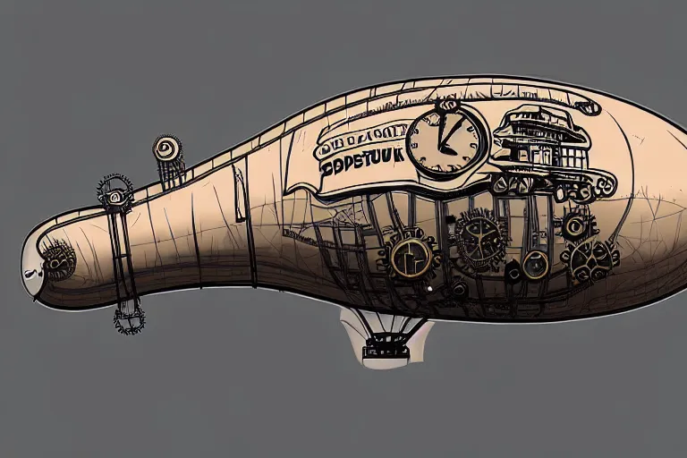 Image similar to a blimp in the shape of a pig, steampunk, digital art, extremely detailed