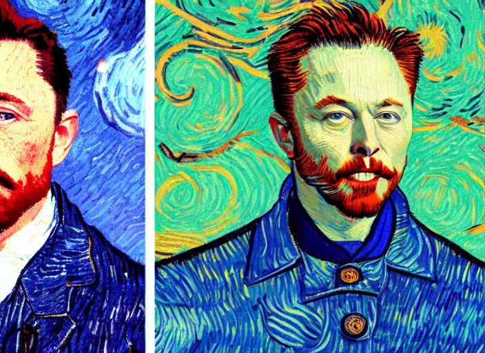 Image similar to self potrait of elon musk in van gogh style