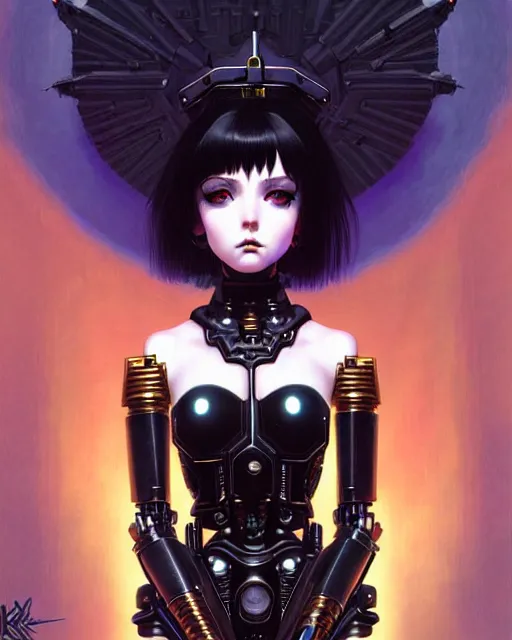 Prompt: portrait of beautiful cute goth girl in warhammer mechanical armor, art by kuvshinov ilya and wayne barlowe and gustav klimt and artgerm and wlop