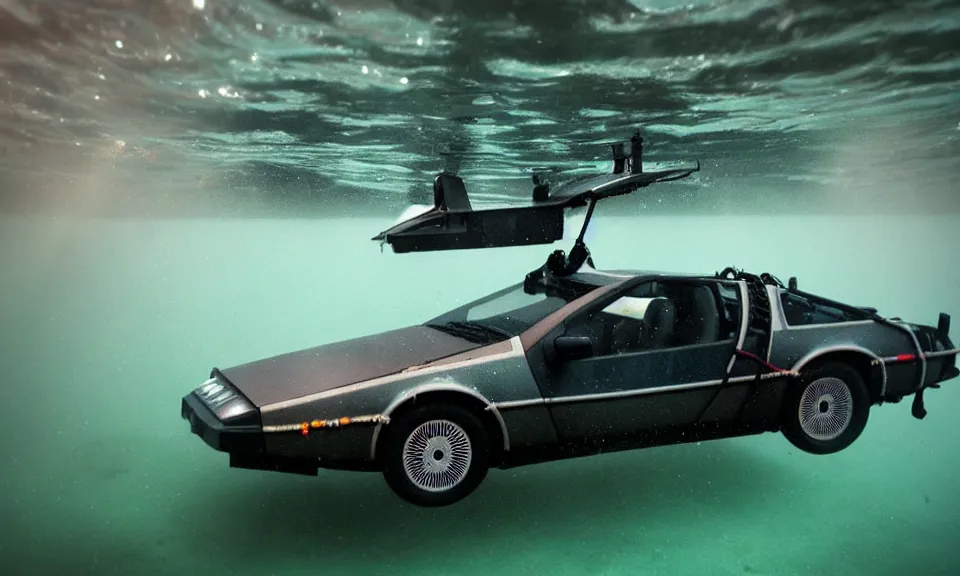 Image similar to photo of a delorean swimming underwater