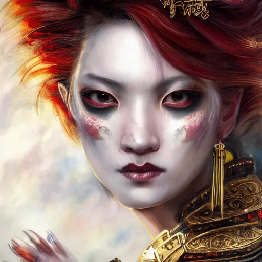 Image similar to portrait, headshot, insanely nice professional hair style, dramatic hair color, digital painting, of a old 17th century, old cyborg merchant, Chinese Three Kingdoms, amber jewels, baroque, ornate clothing, scifi, realistic, hyperdetailed, chiaroscuro, concept art, art by Franz Hals and Jon Foster and Ayami Kojima and Amano and Karol Bak,