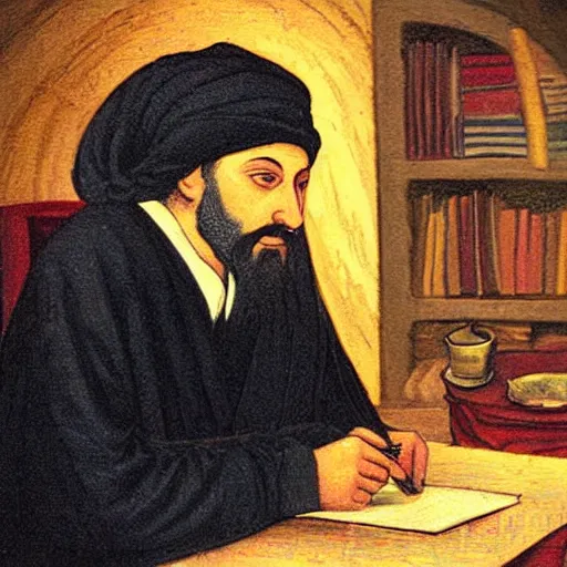 Prompt: maimonides writing by candlelight, in the style of a veggie tales cartoon