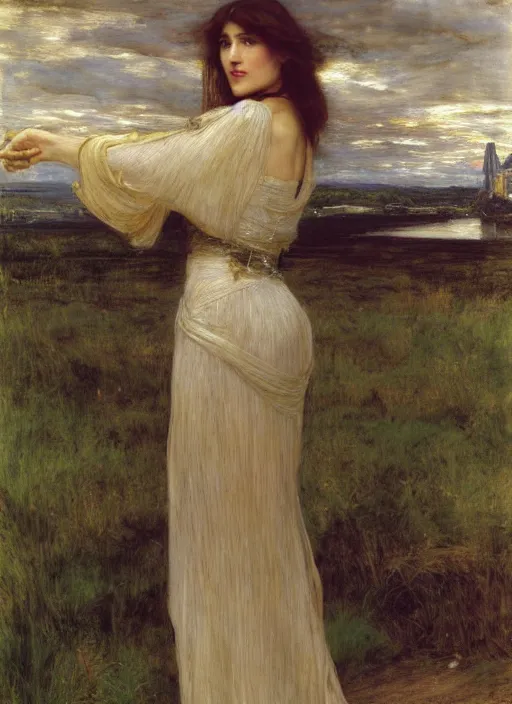 Prompt: a beautiful painting of cobie smulders by John Everett Millais and Dante Gabriel Rossetti and John Collier and john william waterhouse, pre-raphaelite, detailed, trending on artstation, hd, masterpiece