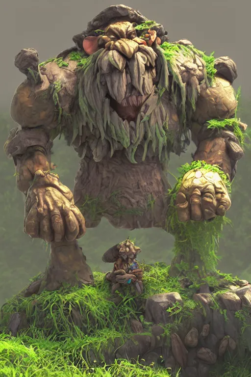 Image similar to zelda fantasy art giant golem troll wood rock, global illumination ray tracing hdr fanart arstation by sung choi and eric pfeiffer and gabriel garza and casper konefal hardmesh zbrushcentral