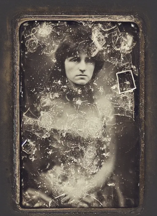 Image similar to old wetplate daguerreotype portrait, explosion of data fragments, fractal, intricate, elegant, highly detailed, parallax, leica, medium format, subsurface scattering, by oskar kokoschka