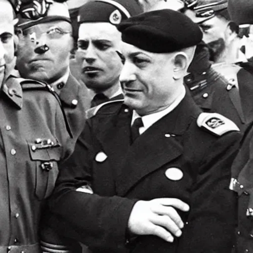 Image similar to benjamin netanyahu in a nazi uniform, epic image, red armband