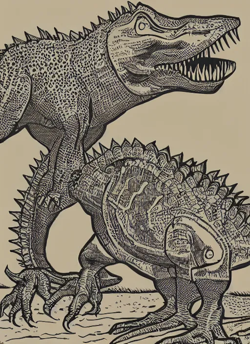 Image similar to dinosaur woodcut print by Samuel Jessurun de Mesquita