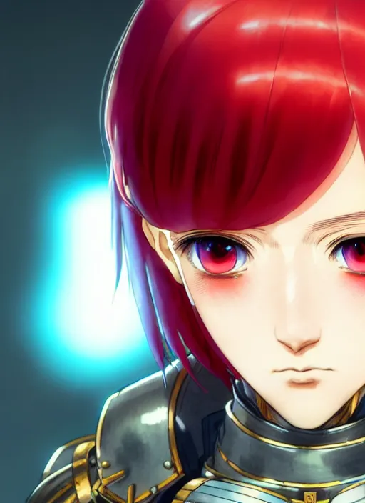 Image similar to portrait of Anime sister of battle, Warhammer 40000, cute-fine-face, red-short-hair pretty face, realistic shaded Perfect face, fine details. Anime. realistic shaded lighting by Ilya Kuvshinov katsuhiro otomo ghost-in-the-shell, magali villeneuve, artgerm, rutkowski, WLOP Jeremy Lipkin and Giuseppe Dangelico Pino and Michael Garmash and Rob Rey and Gustav Klimt