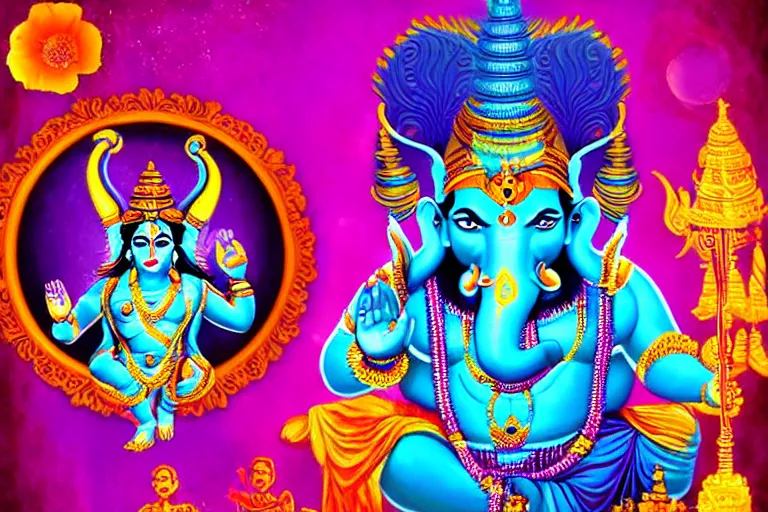 Image similar to india god shiva ganesh colorful stylized photoshop sweet painting