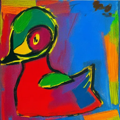 Image similar to a duck on the prowl oil painting john hoyland