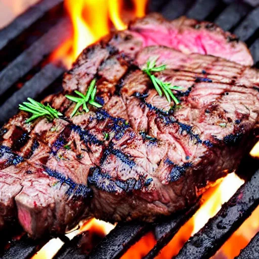 Image similar to a steak cooking on a charcoal grill