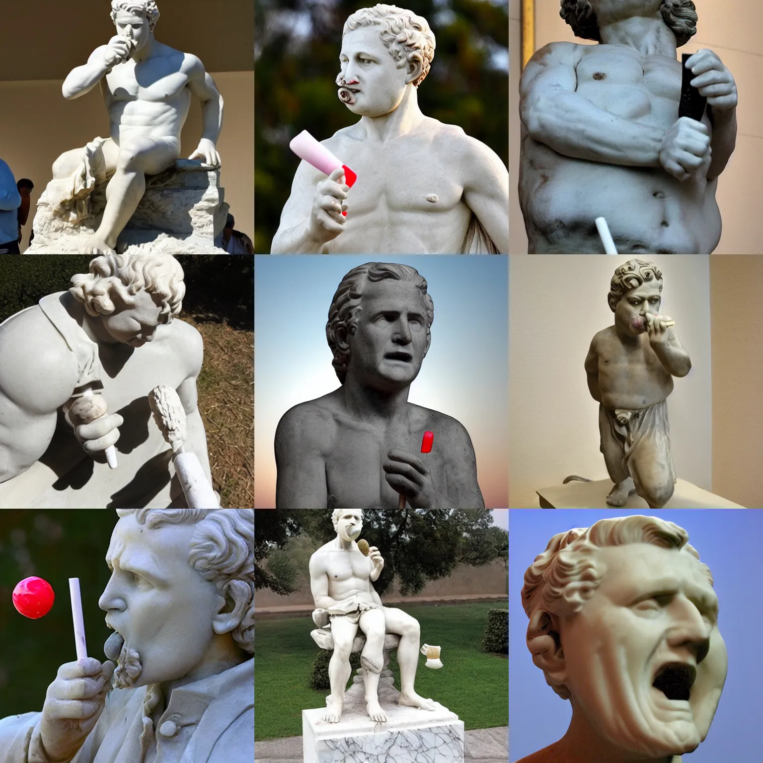 Prompt: Greek marble statue of George W. Bush licking a lollipop