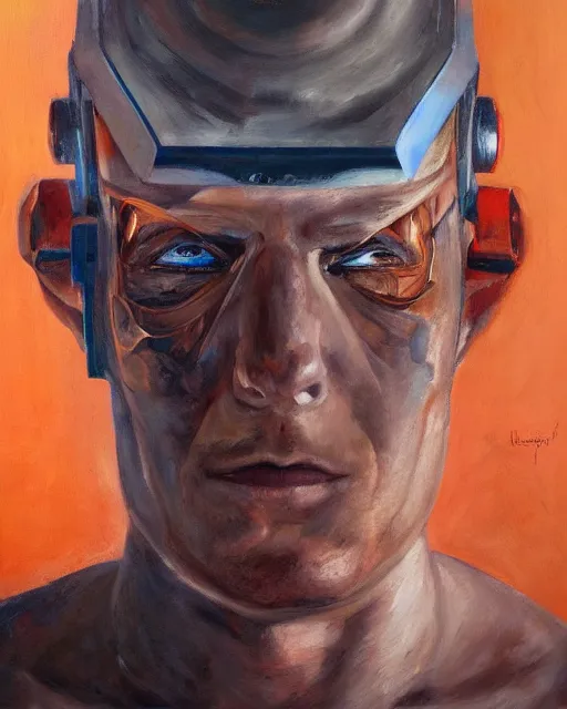 Prompt: sweet portrait of a cyborg man, oil painting. HD