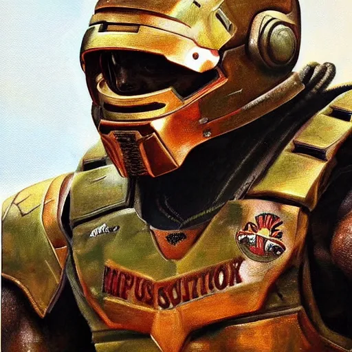 Image similar to ultra realistic portrait painting of giannis antetokounmpo as master chief, art by frank frazetta, 4 k, ultra realistic, highly detailed, epic lighting