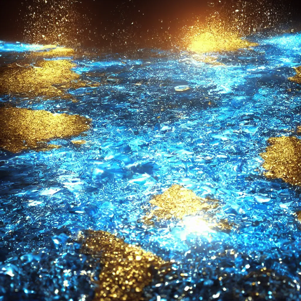 Prompt: water turning into crystal, art station, volumetric lighting, beautiful, golden hour, sharp focus, ultra detailed, concept art