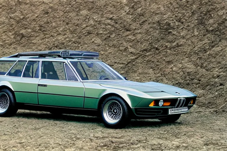 Image similar to intricate, 3 d, 1 9 7 0 bmw m 1 two - door wagon estate, style by caspar david friedrich and wayne barlowe and ted nasmith.