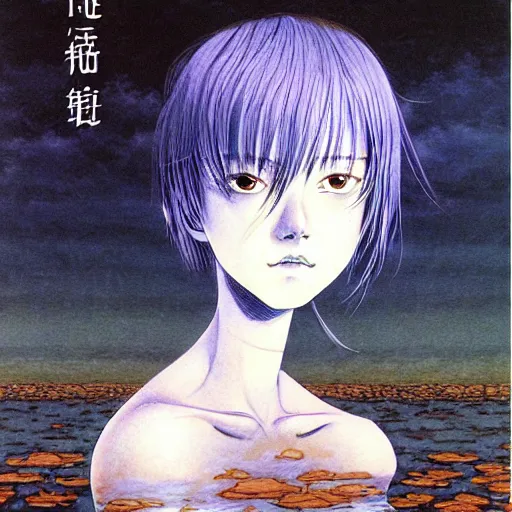 Image similar to prompt: Fragile looking vessel portrait face drawn by Katsuhiro Otomo, nymph in the water performing alchemy, intricate oil painting, soft dark light, intricate detail, intricate oil painting detail, sharp high detail, manga and anime 2000