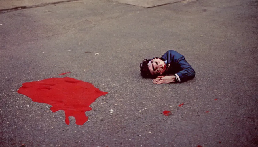 Prompt: 1 9 7 0 s movie still of maximilien de robespierre's head on the pavement with blood, cinestill 8 0 0 t 3 5 mm, high quality, heavy grain, high detail, cinematic composition, dramatic light, anamorphic, ultra wide lens, hyperrealistic