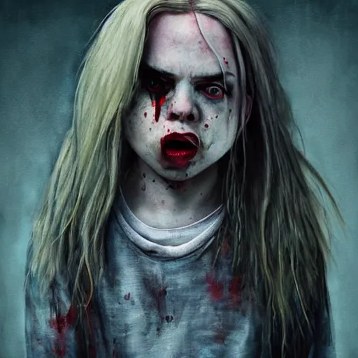 Prompt: grunge painting of billie eilish by michal karcz in the style of chucky | freddy krueger style