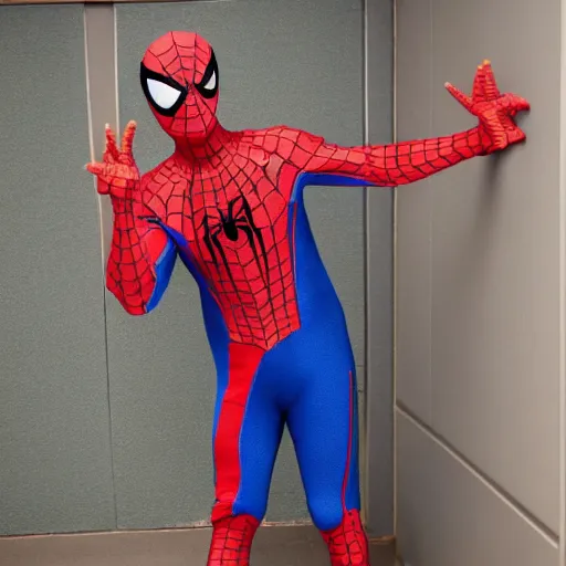 Prompt: spiderman wearing spongebob costume, straight photo, centered