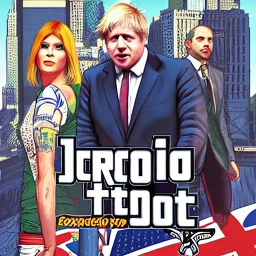 Image similar to boris johnson in gta v, cover art by stephen bliss, boxart, loading screen