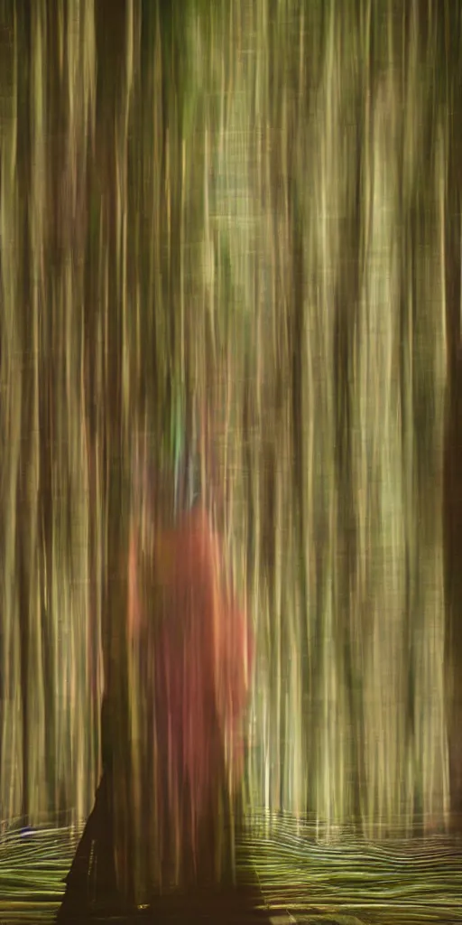 Image similar to long exposure photograph of the god of psychedelics, faceless figure, anamorphic bokeh