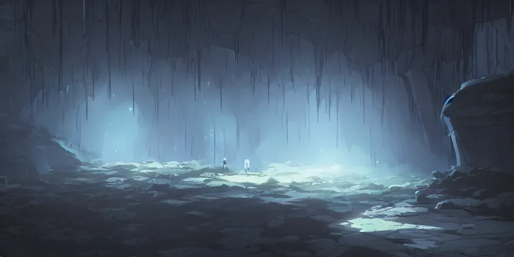 Prompt: an eerie deep and dark cave by makoto shinkai