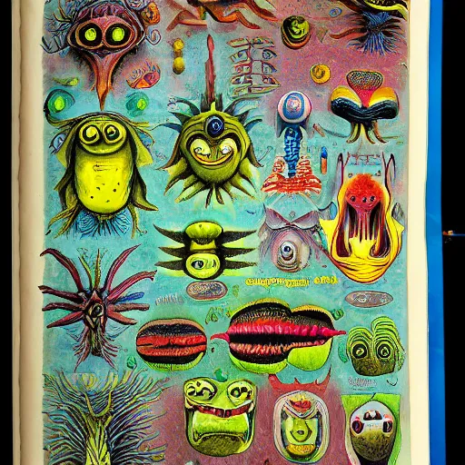 Image similar to futuristic bestiary of repressed emotion monsters and creatures starting a fiery revolution in the psyche, in the style of COdex Seraphinianus