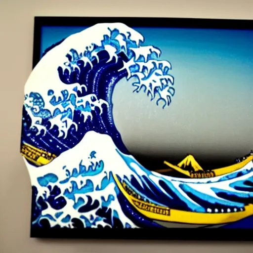 Image similar to the great wave off kanagawa made of lego, soft lighting