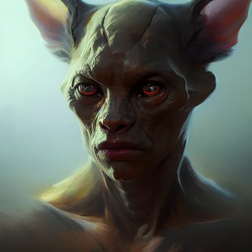 Image similar to humanoid animal, shocking, concept art oil painting, portrait ethereal by jama jurabaev, greg rutkowski extremely detailed, brush hard, artstation, soft light